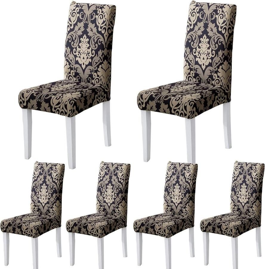 Goodivery Stoelhoezen 4 6-delige set jacquard eetkamerstoelen universele hoezen voor eetkamerstoelen hotel keuken ceremonie (zwart-klassieker 6 stuks)