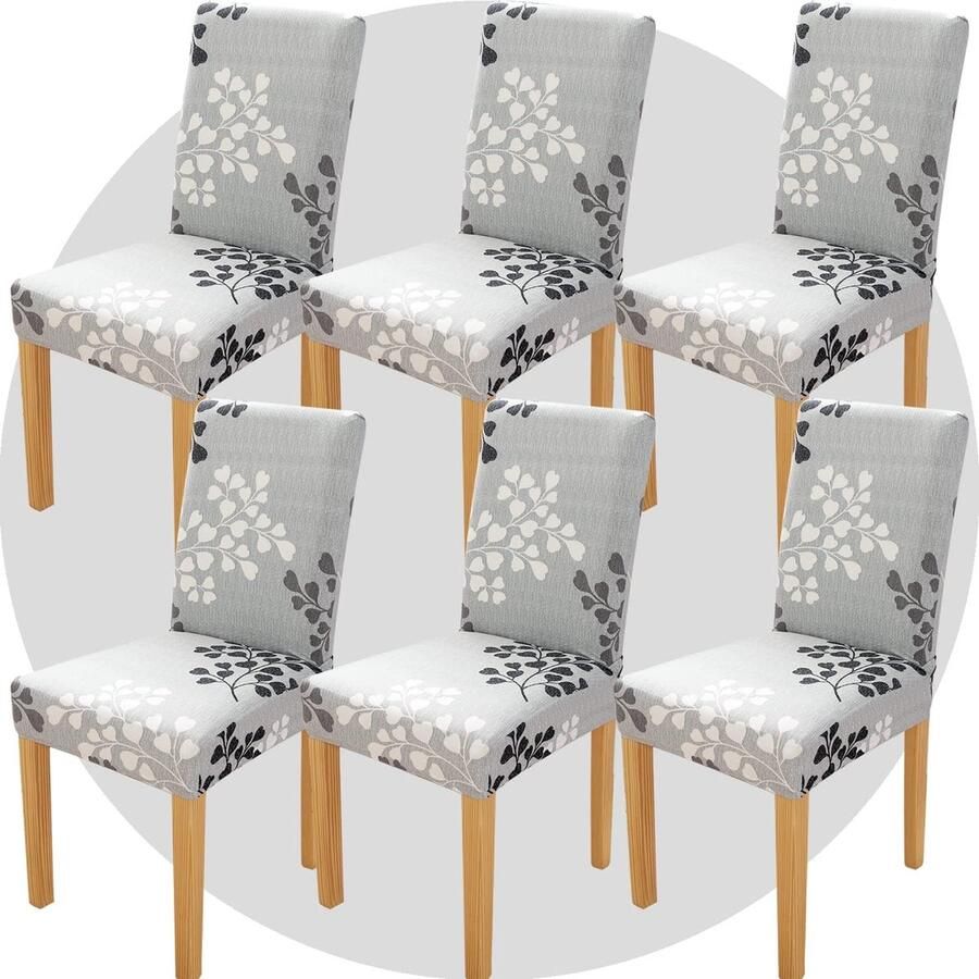 Goodivery Stoelhoezen 6 stuks super fit stretch afneembaar wasbaar voor eetkamer ceremonie banket bruiloftsfeest (bladstijl)