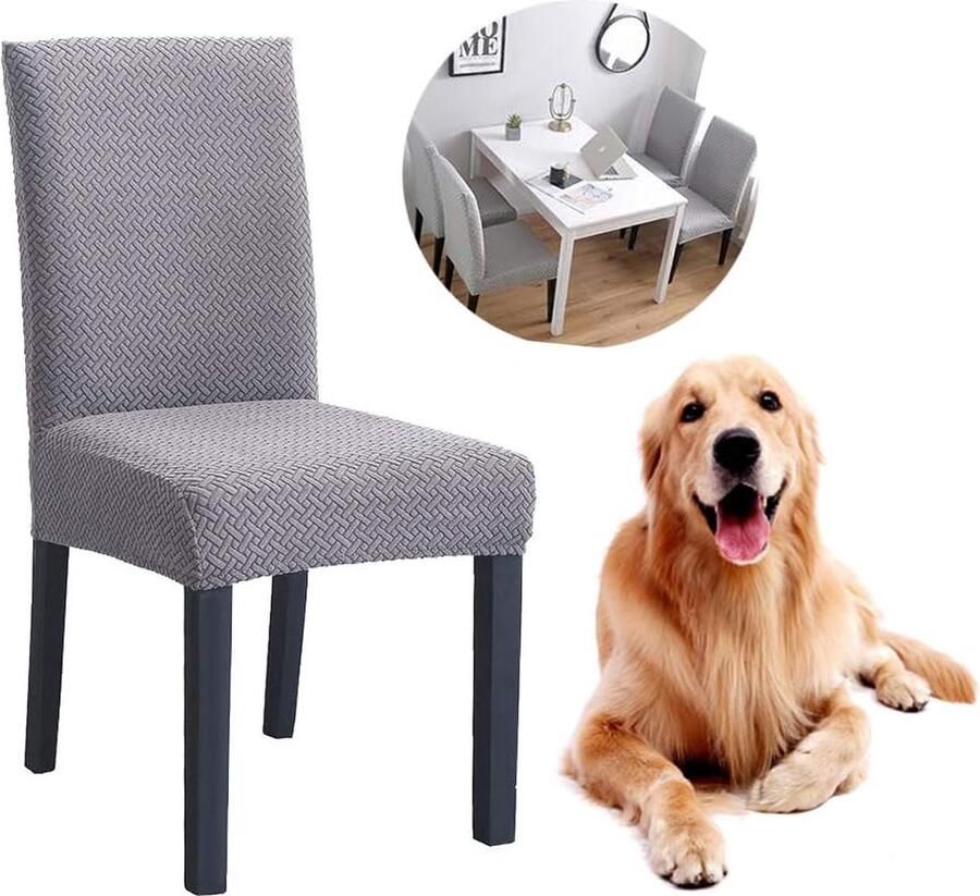 Goodivery Stoelhoezen set van 4 of 6 elastische stoelhoezen universele stretchhoezen stretch voor stoel en eetkamer (dik fluweel B-grijs 4 stuks)