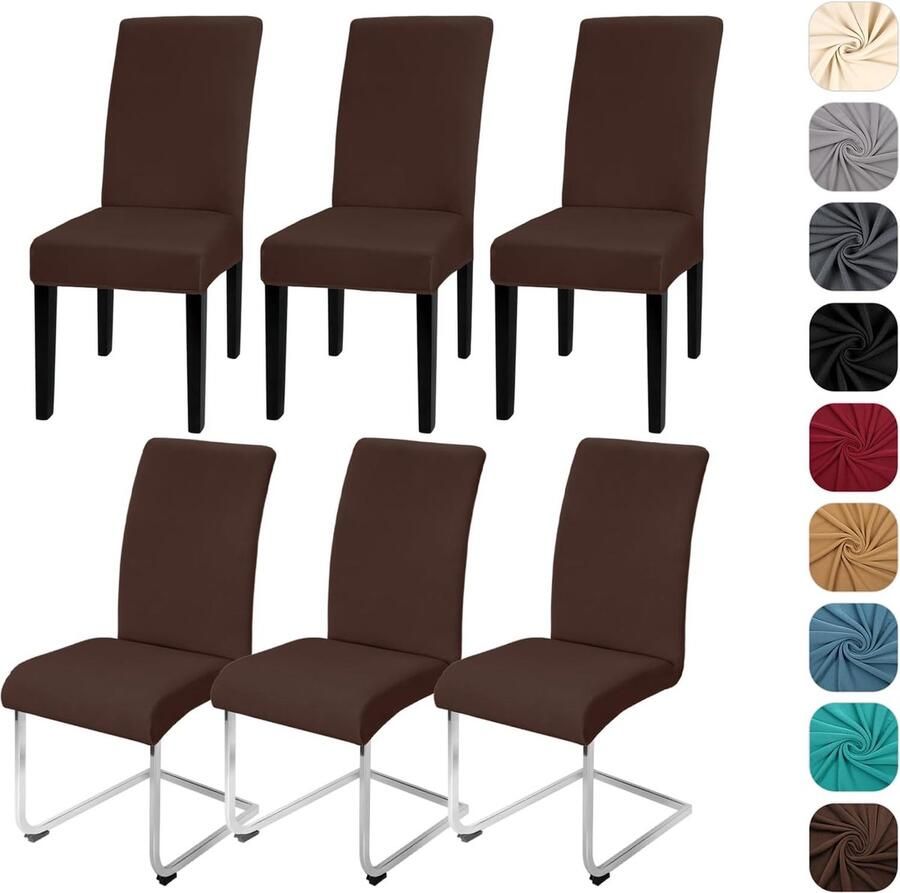 Goodivery Stoelhoezen set van 6 stretch schommelstoel elastische hoezen stoelovertrek afneembaar wasbare stoelbescherming voor keuken restaurant hotel banket bruiloft (koffie 6 stuks)