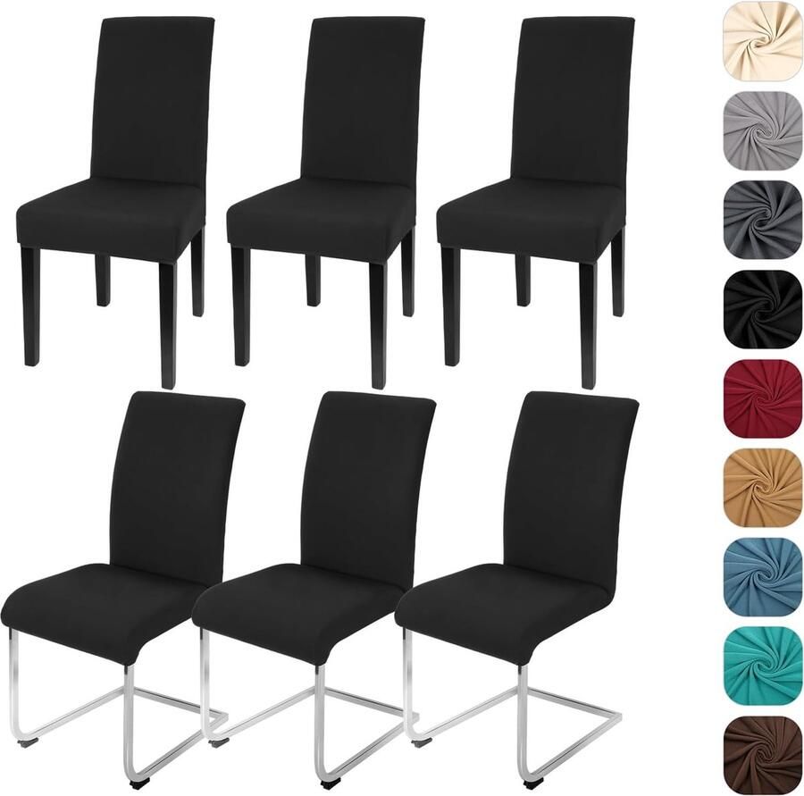 Goodivery Stoelhoezen set van 6 stretch stoelhoezen schommelstoel elastische hoezen stoelhoes afneembaar wasbare stoelen bescherming voor keuken restaurant hotel banket bruiloft (zwart 6