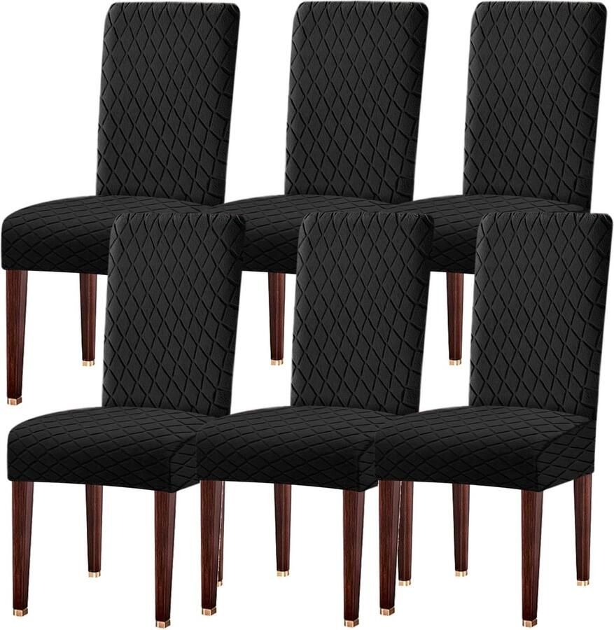 Goodivery Stoelhoezen set van 6 universele stretch stoelhoezen eetkamerstoelen elastisch modern afneembaar wasbaar voor eetkamerstoelen keuken bruiloft banket zwart