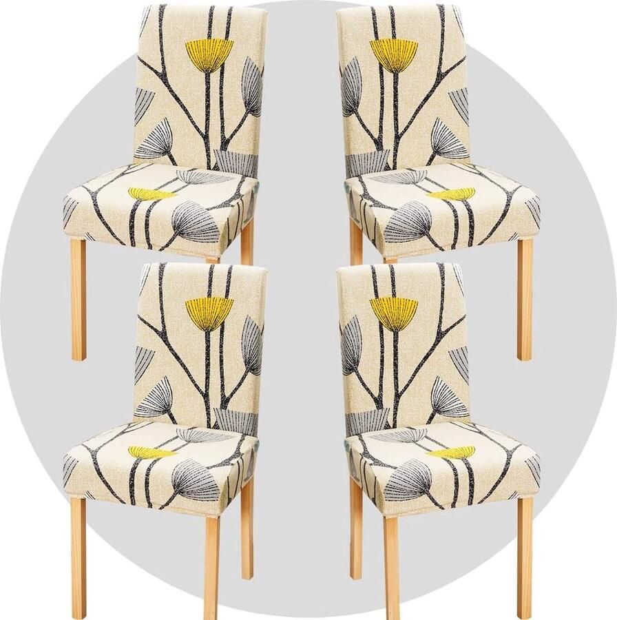 Goodivery Stoelhoezen stretch set van 4 hoezen voor stoelprint elastisch afneembaar wasbaar universele stoelhoes voor kantoor eetkamer keuken hotel banket bruiloft feestdecoratie