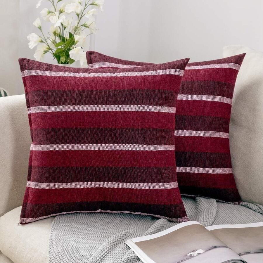 Goodivery Strepen kussenslopen kussenhoezen linnenlook decoratieve kussensloop decoratieve kussensloop decoratieve bankkussens voor bank kantoor bank slaapkamer en woonkamer set van 2 50 x 50