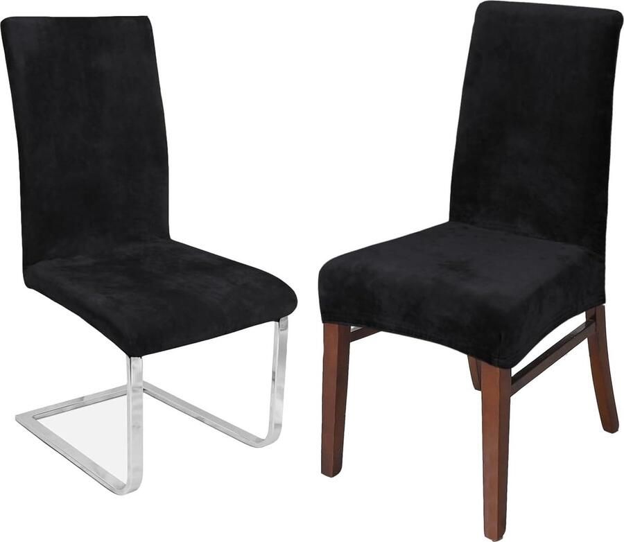 Goodivery Stretchy stoelhoezen voor eetkamerstoelen stretch spandex met elastiek stoelhoes fluweel grote eetkamerstoelhoezen voor restaurant hotel feest banket (zwart 2 stuks (M)