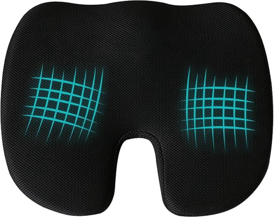 Goodivery Stuitkussen Traagschuim Zitkussen voor Bureaustoel U-vormig Ergonomisch Zitkussen met Rugsteun Ideaal voor Bureaustoel Gamingstoel Bureau Autostoel