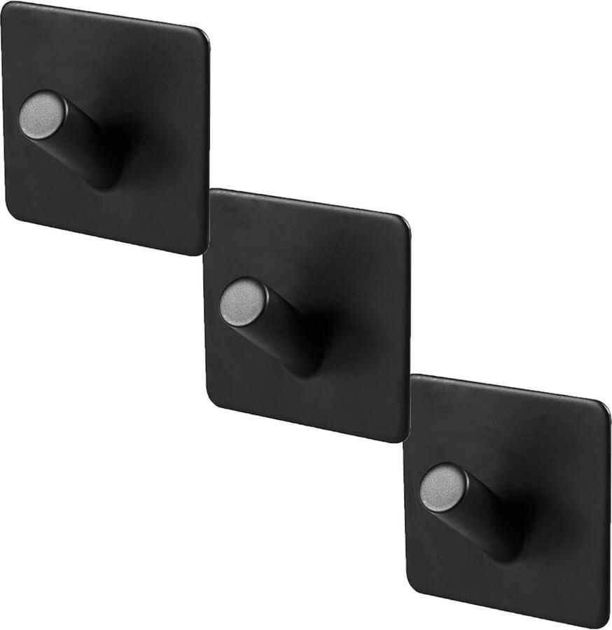 Goodivery SUS304 Handdoekhaken Geen boren Muurhaken Roestvrij staal Roestvrij Zelfklevende badkamerkast en keuken handdoekhouder Pakket van 3 Zelfklevende haken Zwart