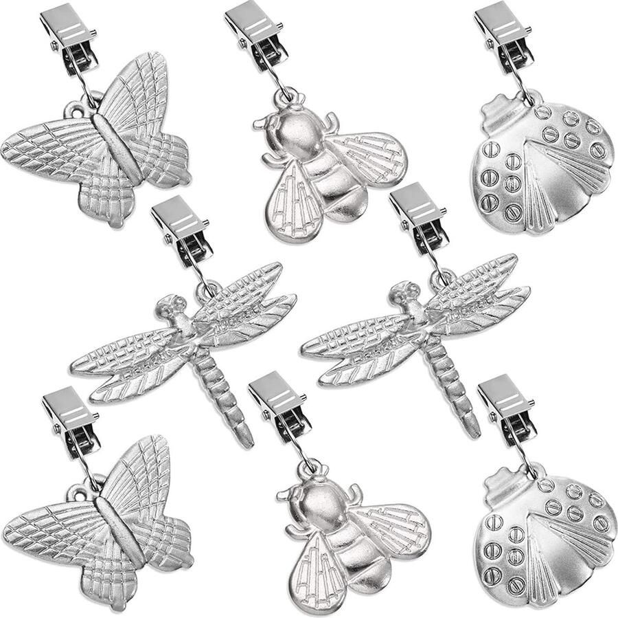 Goodivery Tafelkleedgewichten verpakking van 8 tafelkleedgewichten roestvrij staal tafelkleedgewichten met clips tafelkleedgewichten vlinder tafelkleedclip buiten