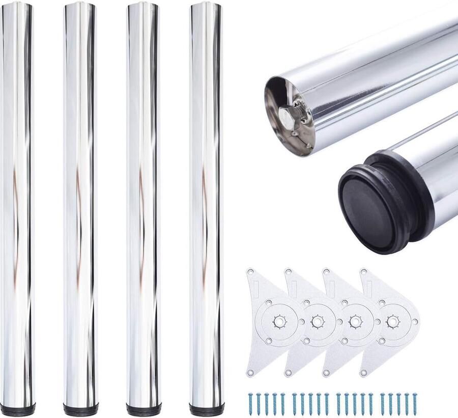 Goodivery Tafelpoten Set van Vier met Verstelbare Hoogte en Chroom Design voor Moderne Interieurs