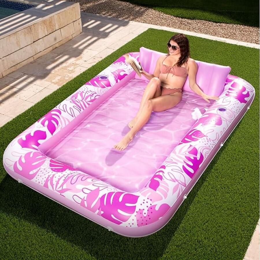 Goodivery Tanning Bed Luchtmatras Zwembad Opblaasbaar Zwembad Zonnebaden voor Volwassenen Vlot in Zwembad 178 x 116 cm Roze
