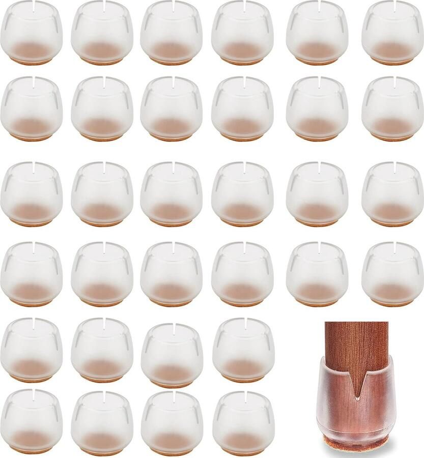 Goodivery Transparante Beschermkappen voor Stoel- en Tafelpoot met Ronde Siliconen Voetbeschermers 32 Stuks