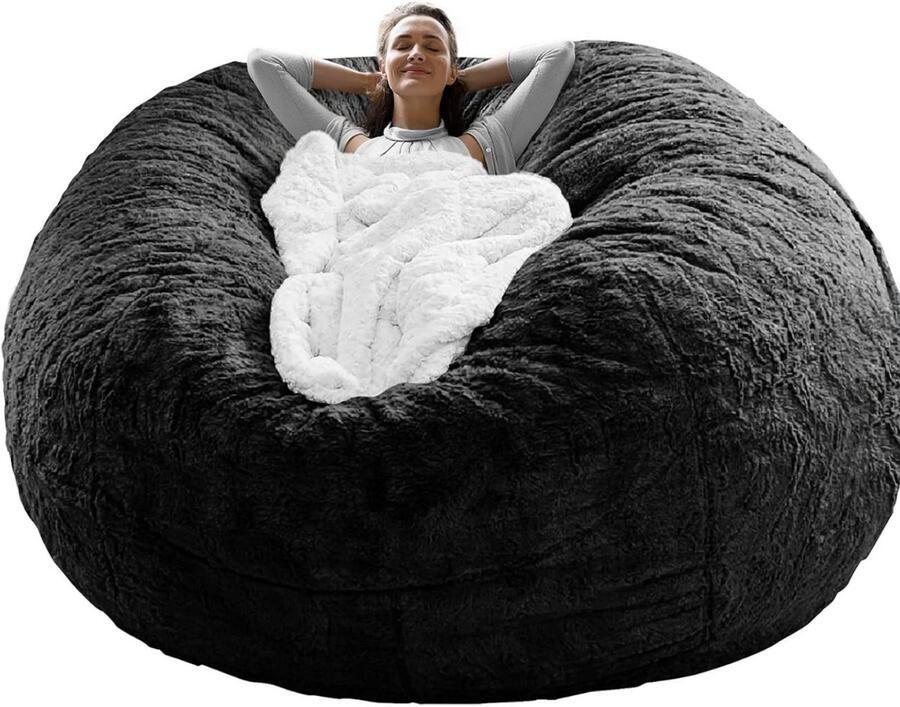 Goodivery Ultrazachte Fluwelen Wasbare Hoes voor Grote Zitzak 150cm Zwart