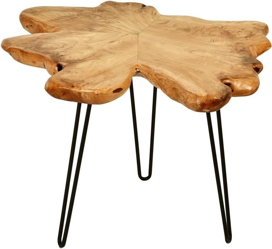 Goodivery Unieke Handgemaakte Massief Houten Bijzettafel met Moderne Metalen Poten