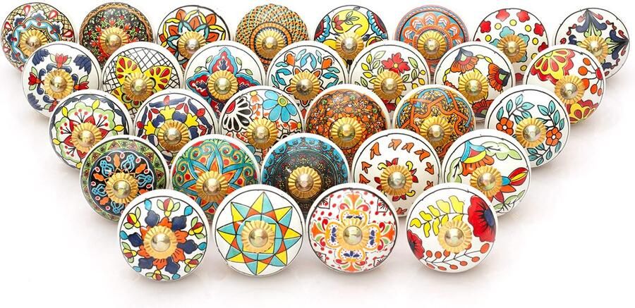 Goodivery Unieke Set van 30 Handgeschilderde Keramische Knoppen voor Meubelverfraaiing