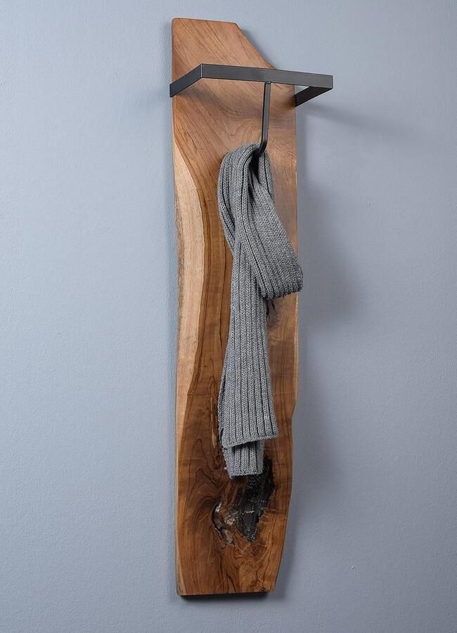 Goodivery Unieke Wandkapstok met Teakhouten Plank en Metalen Haken voor Stijlvolle Opbergruimte