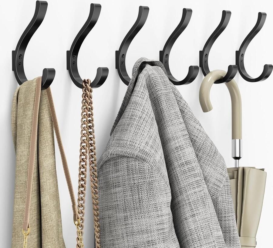 Goodivery Veelzijdige Muurhaken voor Zware Jassen Tassen en Meer Set van 6 Stuks