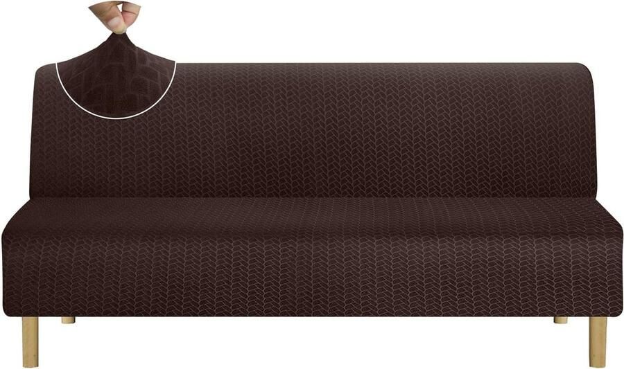 Goodivery Verdikte hoge rek mouwloze futon-overtrek nieuw patroon zachte futon afdekking voor opvouwbare slaapbank anti-slip bankovertrek zonder armleuning (futon chocolade