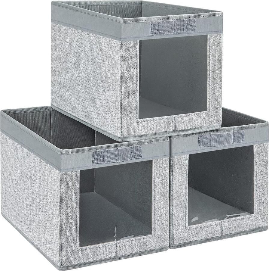 Goodivery Verpakking van 3 stoffen opbergdozen opbergmand met transparant venster opvouwbare opbergdoos opvouwbare doos voor garderobe kleding boeken speelgoed etc