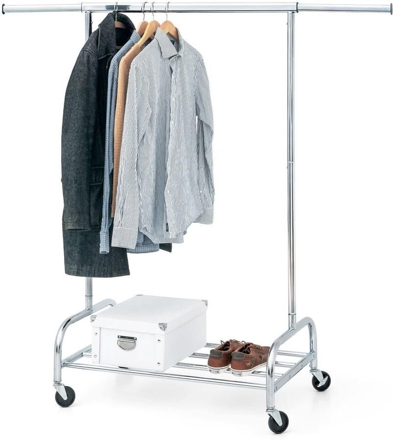 Goodivery Verstelbaar kledingrek op wielen met groot draagvermogen en extra opbergruimte