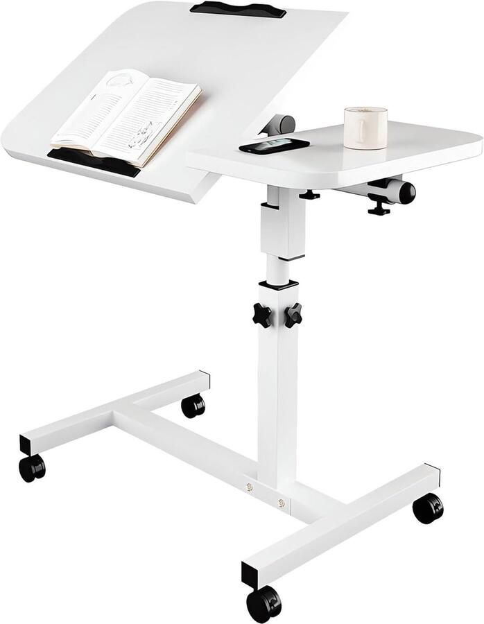 Goodivery Verstelbare Bijzettafel met Wielen en Kantelfunctie voor Bank en Bed