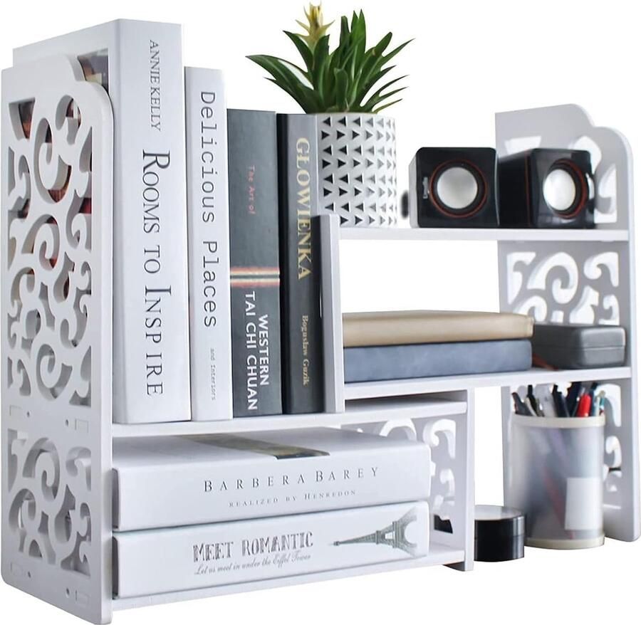 Goodivery Verstelbare en Uitbreidbare Bureau Boekenkast voor Kleine Ruimtes in Huis en Kantoor