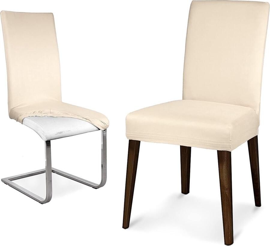 Goodivery Verstelbare Microvezel Stoelhoezen Set 8 Stuks Keuze uit Maten en Kleuren Crème