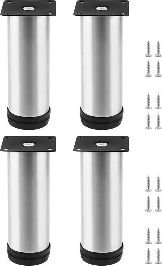 Goodivery Verstelbare Set van 4 Moderne Meubelpoten van Roestvrij Staal voor Meubels