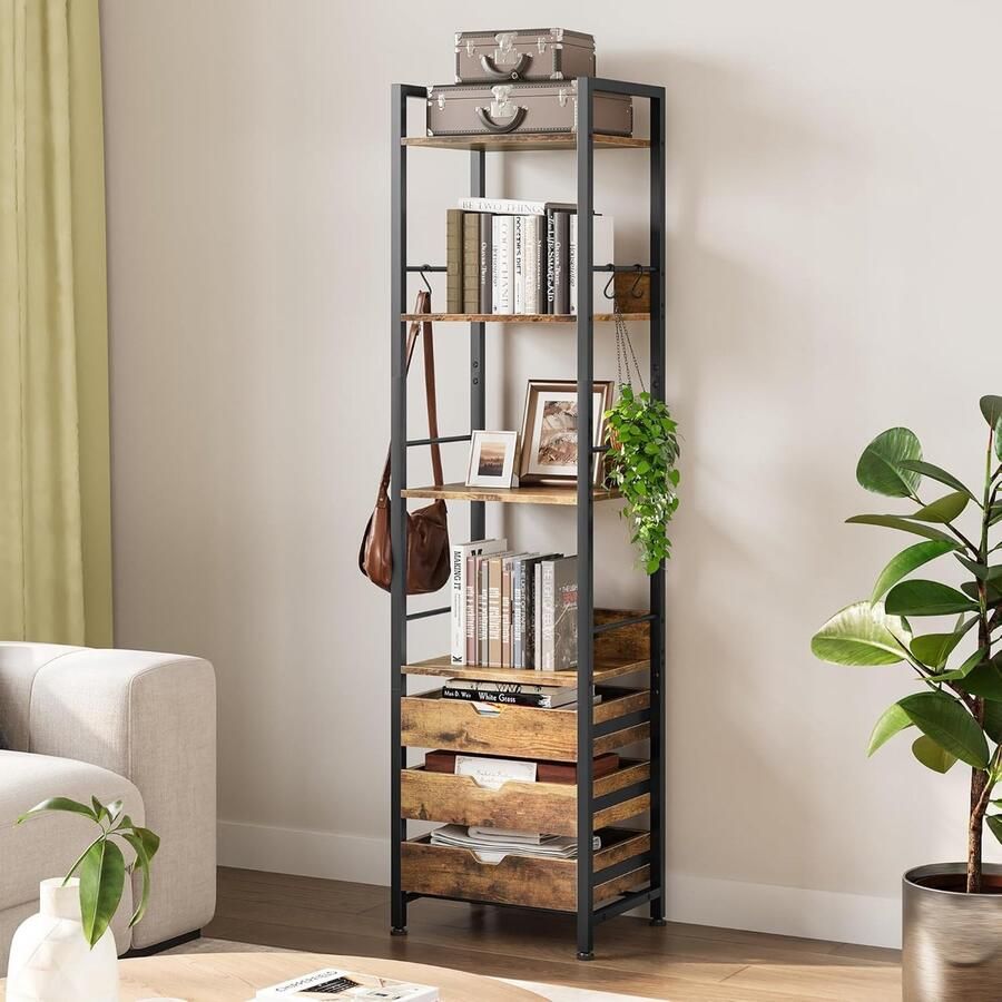 Goodivery Vintage Industriële Boekenkast met Stalen Frame en 3 Opberglades voor Woonkamer of Kantoor