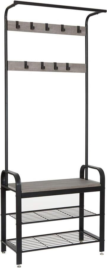 Goodivery Vintage kapstok industriële kapstok 2 roosterplanken 72 x 34 x 183 cm schoenenkast met grijze houtnerf