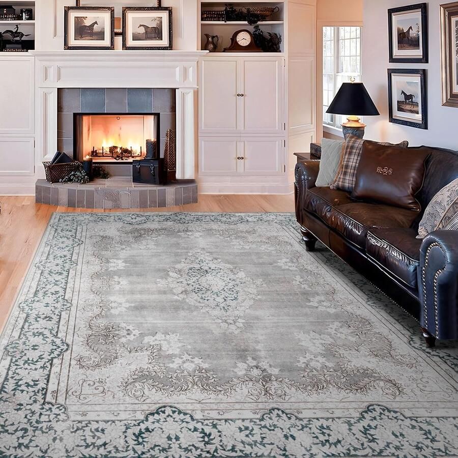 Goodivery Vintage Oosters Tapijt voor Woonkamer Wasbaar Grijs Geschikt voor Verschillende Ruimtes 140 x 200 cm