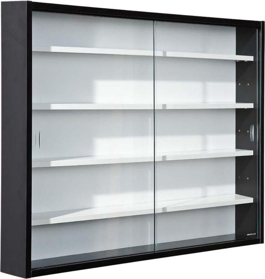 Goodivery Vitrinekast met Glas Vitrinekasten -Vitrinekast Hangend Wandvitrine Vitrine Kast 9.5x80x60 Zwart Wit