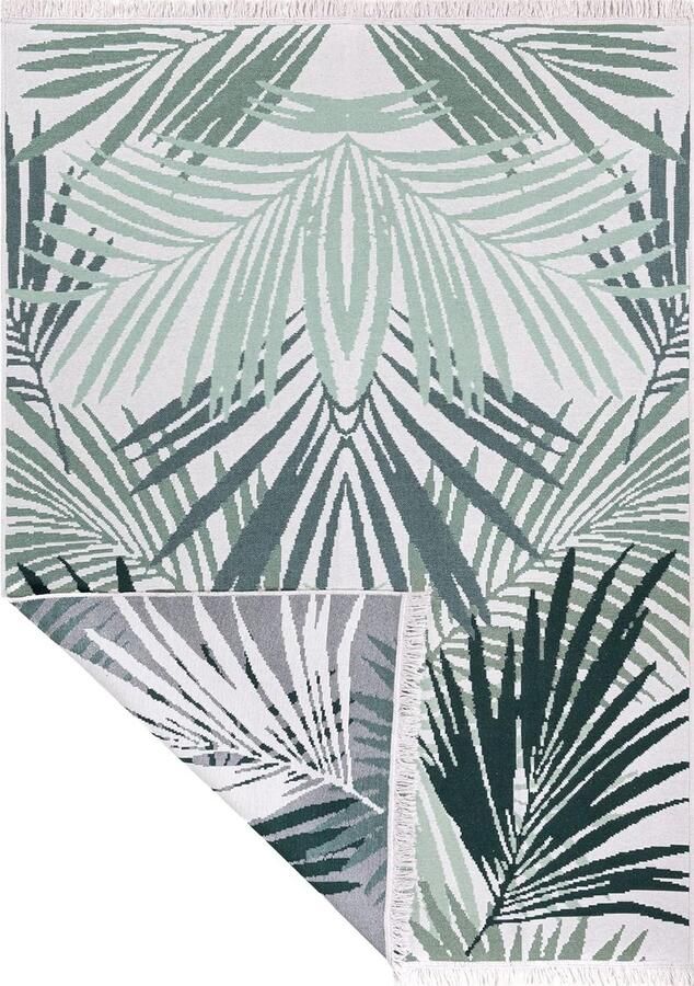 Goodivery Vloerkleed laagpolig Boho Kelim tapijt woonkamertapijt slaapkamer en keukentapijt loper hal kinderkamer palm-groen-wit groeten: 160 x 230 cm