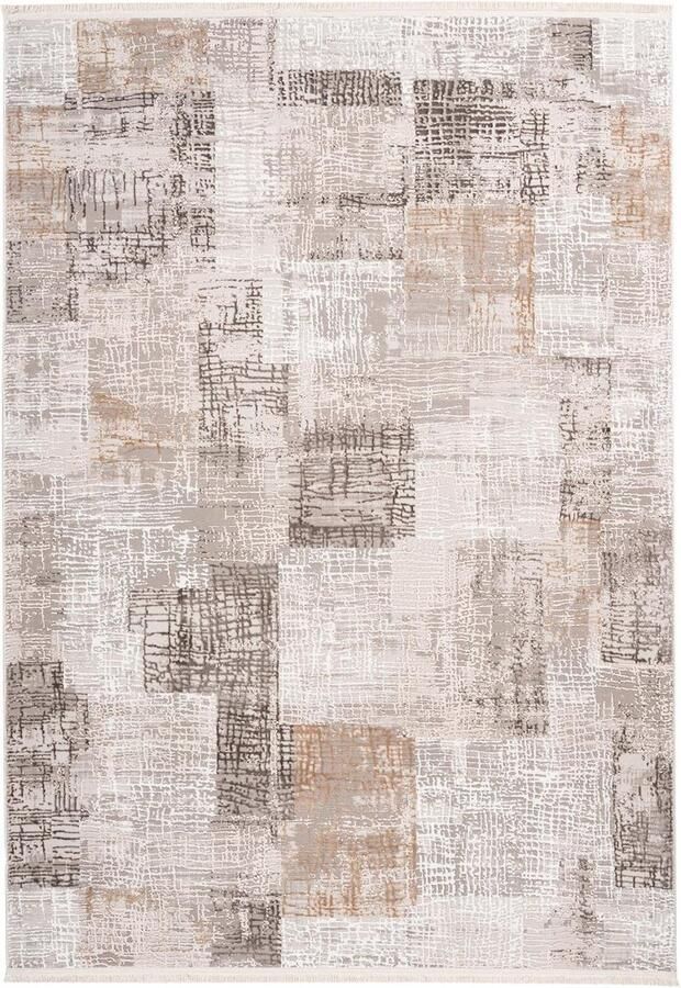 Goodivery Vloerkleed laagpolig vintage met ruitpatroon used look modern pastel woonkamer slaapkamer eetkamer kantoor beige bruin grijs turquoise afmetingen: 80 x 150 cm