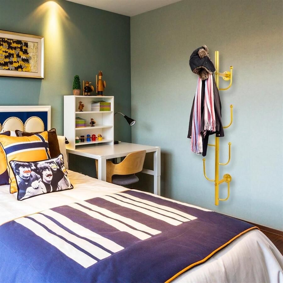 Goodivery wandkapstok: ruimtebesparend ontwerp met 8 11 haken voor naadloze organisatie in de woonkamer slaapkamer of kantoor (goud -2)