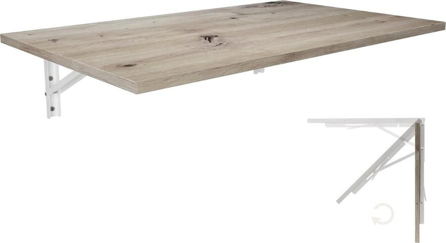 Goodivery Wandklaptafel Inklapbare Tafel wandtafel wandbureau klaptafel wandmontage ‎50x80x19 Eiken Astig