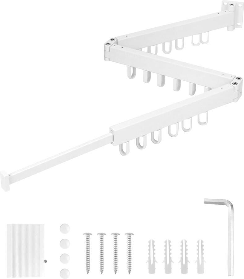Goodivery Wandkledingrek 120 cm opvouwbare wasdroger muur voor balkon keuken badkamer wit
