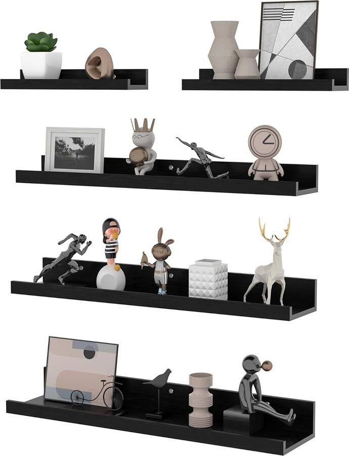 Goodivery Wandrek set van 5 geschikt voor woonkamer slaapkamer keuken kantoor enz. 2 stuks 30 cm + 3 stuks 60 cm zwart