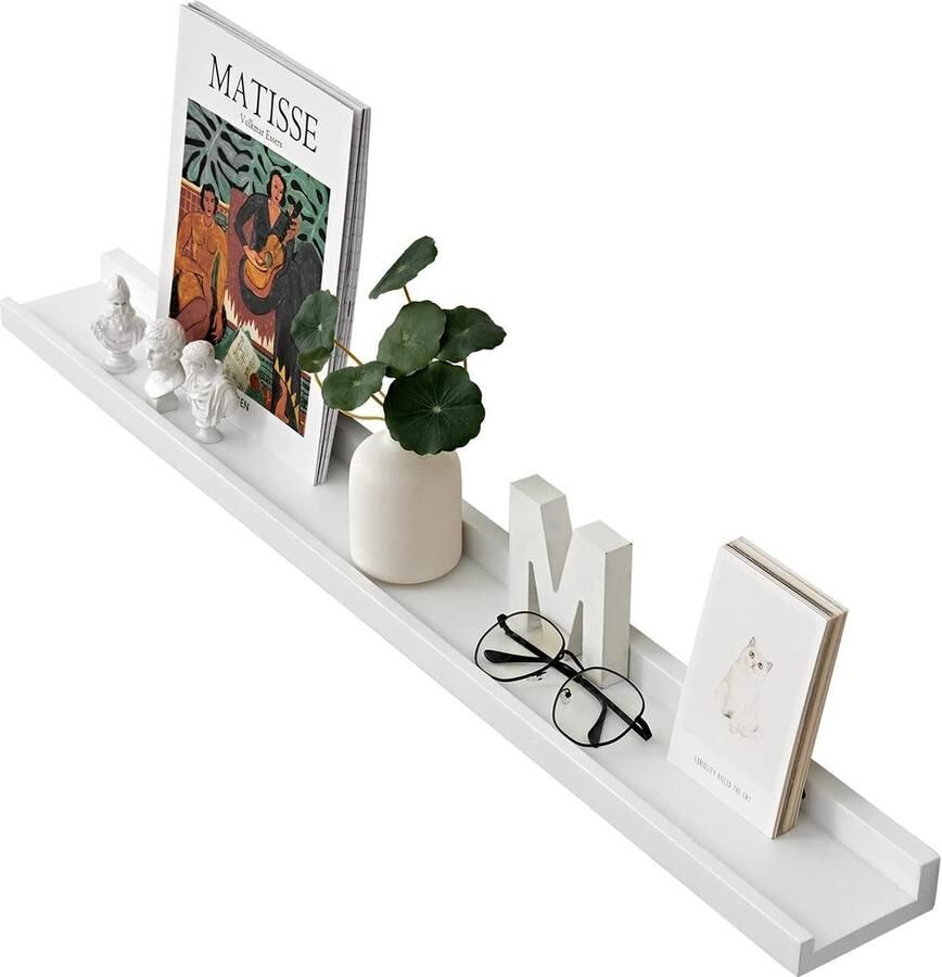 Goodivery Wandrek wit 60 cm fotolijst massief eikenhout zwevend rek voor fotolijst en decoraties voor slaapkamer keuken werkkamer