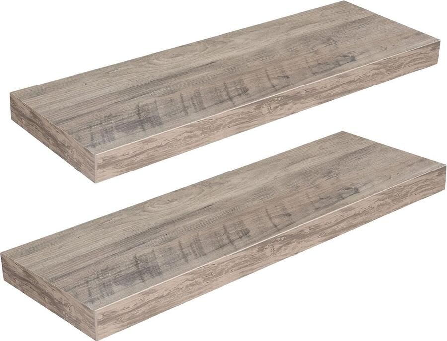 Goodivery Wandrek zwevend rek set van 2 stabiele wandplanken 60 x 20 x 3 8 cm met onzichtbare houders voor badkamer slaapkamer keuken kantoor woonkamer greige