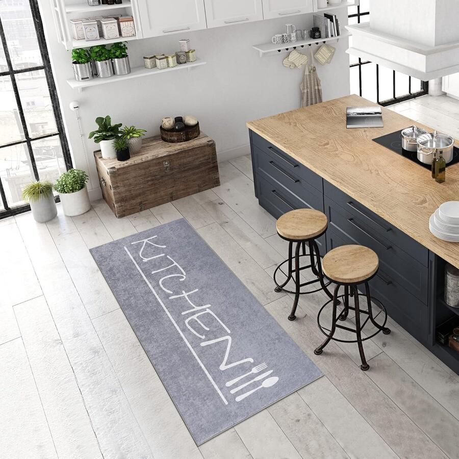 Goodivery Wasbare Keukenloper 80 x 200 cm Grijs Antislip en Gemakkelijk Onderhoud