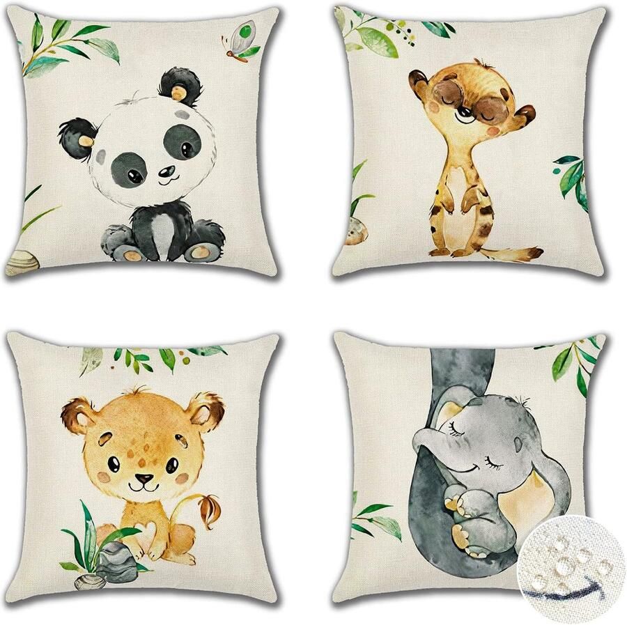 Goodivery Waterdichte kussensloop 45 x 45 cm set van 4 bankkussens decoratieve kussenhoezen voor bank woonkamer balkon tuin auto (schattige dieren)