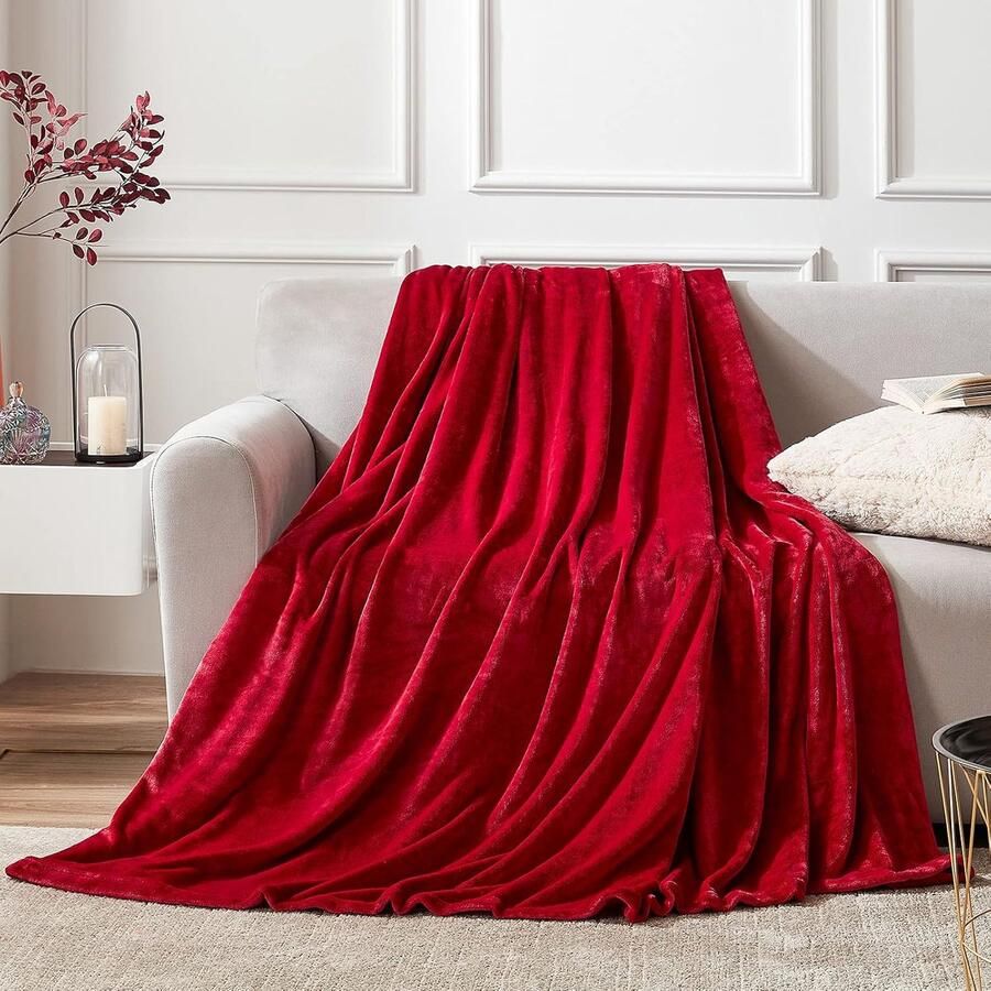Goodivery Zachte en Warme Fleece Deken 130 x 165 cm Voor Bank en Bed Donkerrood