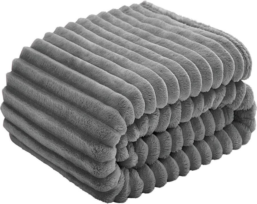 Goodivery Zachte en Warme Fleece Deken voor Bank of Bed 230 x 230 cm Strak Gestreept Grijs Design