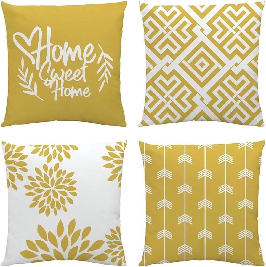Goodivery Zachte kussensloop 40 x 40 cm set van 4 geel decoratieve kussenslopen modern behaaglijk sierkussen vierkant kussensloop woonkamer bed buiten balkon