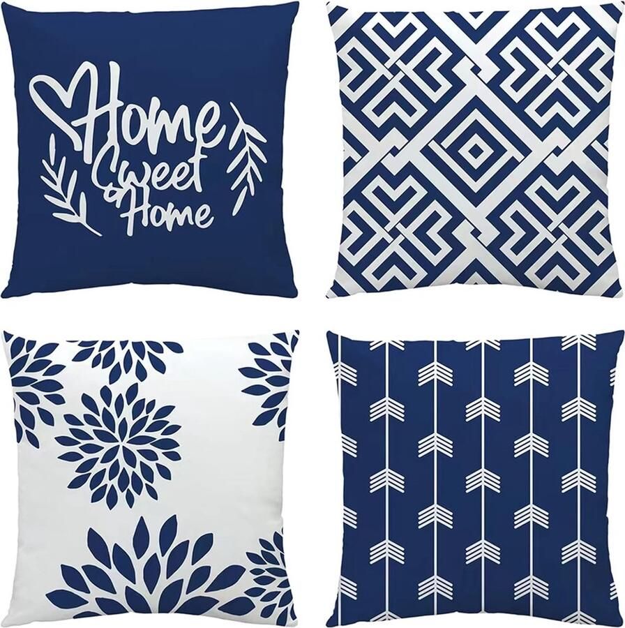 Goodivery Zachte kussensloop 50 x 50 cm set van 4 marineblauw decoratieve kussenslopen modern behaaglijk kussensloop vierkant kussensloop sierkussen woonkamer bed buiten