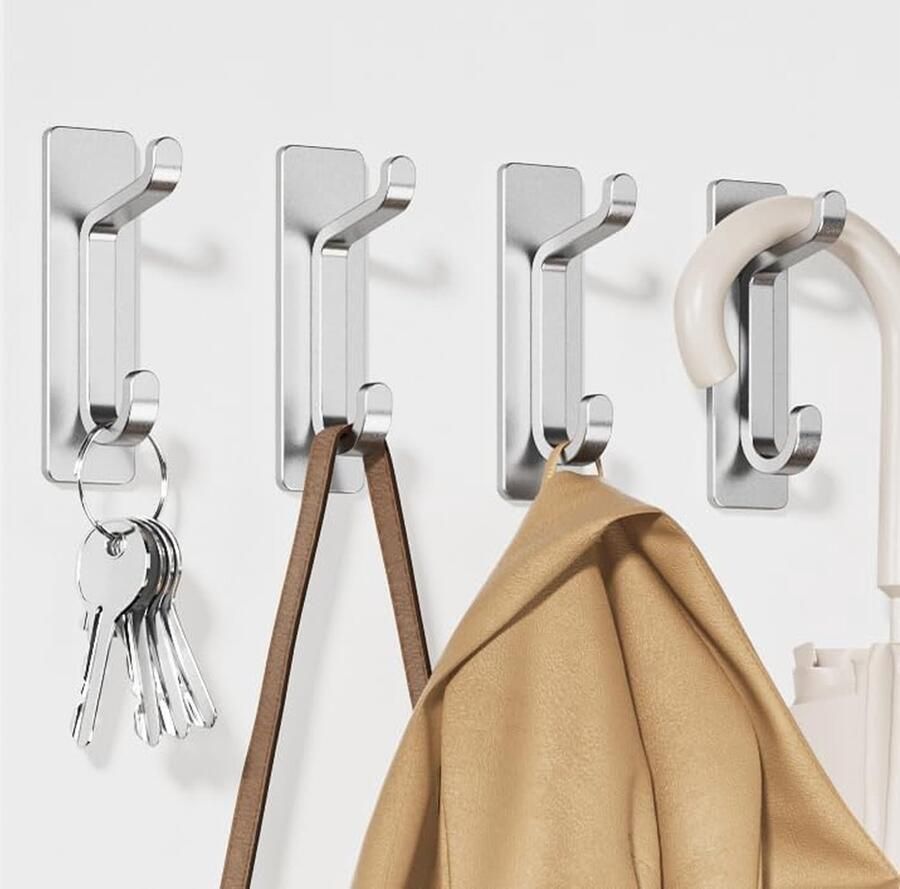 Goodivery Zelfklevende Wandhaken Set van 4 Stuks voor Badkamer en Keuken Extra Sterk en Roestvrij