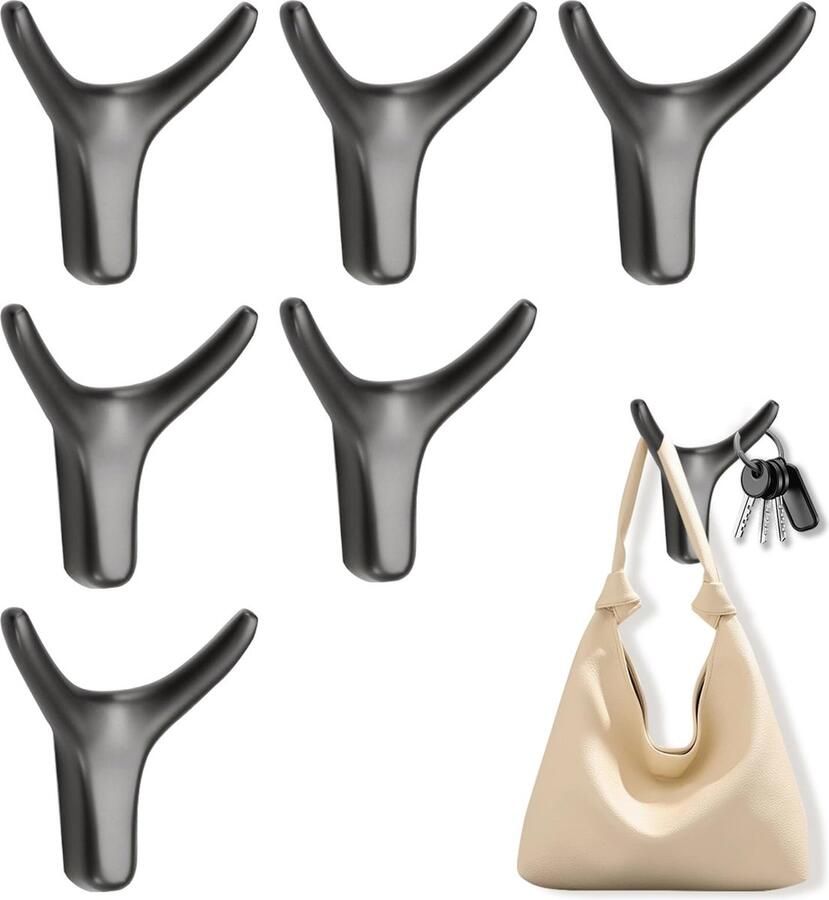 Goodivery Zesdelige Set Zwarte Metalen Garderobehaken met Dubbele Functie voor Kamers