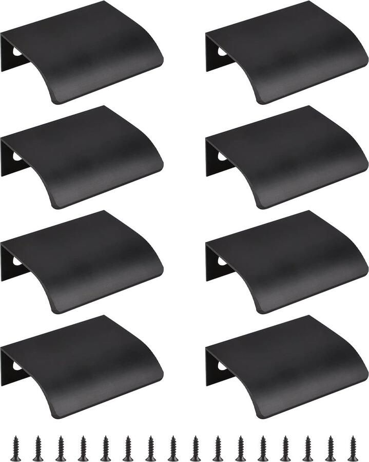 Goodivery Zwarte Mini Finger Edge Pull 8-pack verborgen handgreep Moderne stijl ladehandgreep Radiale randen Aluminiumlegering Onzichtbare kledingkastknoppen voor kastladen 50 mm