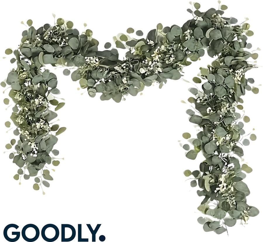 Natuurlijke Eucalyptus Slinger met Witte Bloemen – 2x 180 cm Kunstplant voor Binnen & Buiten – Perfecte Decoratie voor Bruiloft Feest Tafel of Muur – Realistische Groene Bladeren – Duurzaam & Onderhoudsvrij – Ideaal voor Thuis of Event Styling