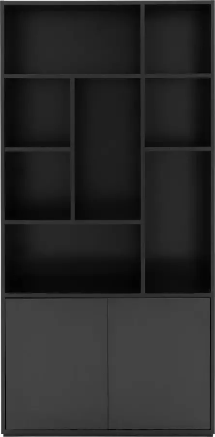 Goossens Basic Buffetkast Madrid 2 dichte deuren 8 open vakken zwart melamine 94 x 191 x 45 cm elegant chic